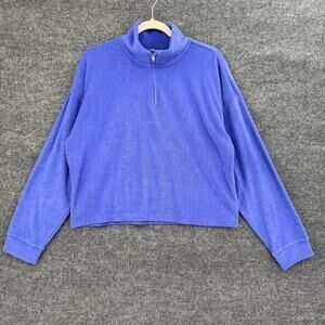 Peloton 1/4 Zip Boxy Cropped Pullover Womens Large Blue Embroidered Logo Terry